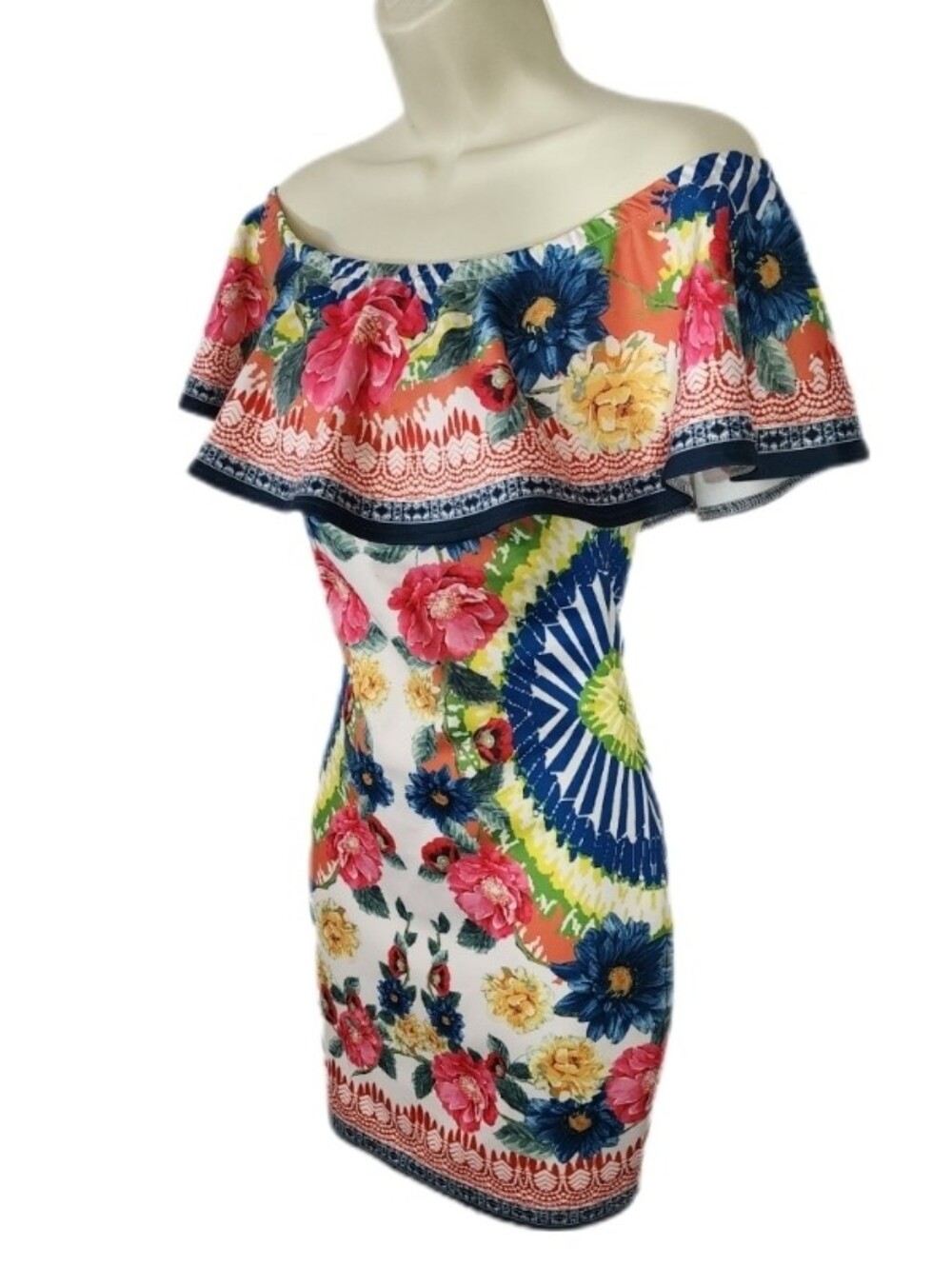 Jealous Tomato Dress Off-Shoulder Floral Bodycon Multi-Color Pink Size M